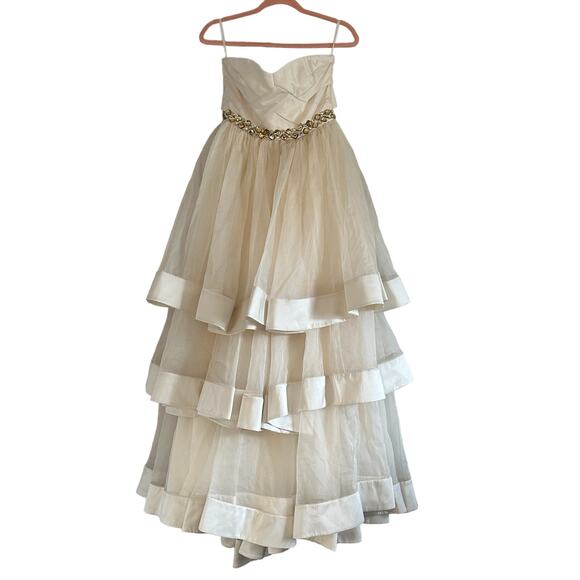 Rachel Gilbert Silk Tiered Crystal Embellished Strapless Princess Wedding Gown - Picture 5 of 15